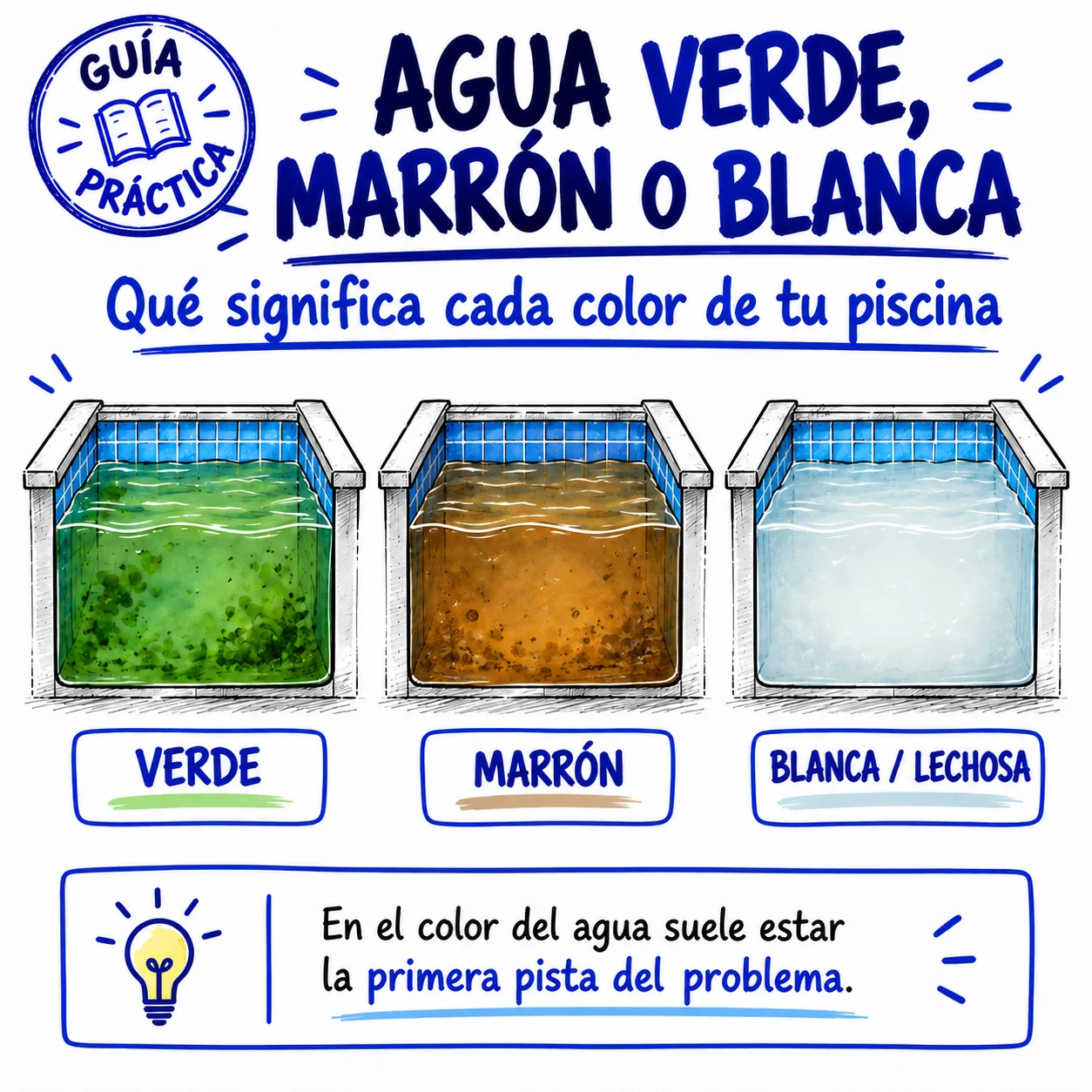Agua verde, marrón o blanca: qué significa cada color de tu piscina
