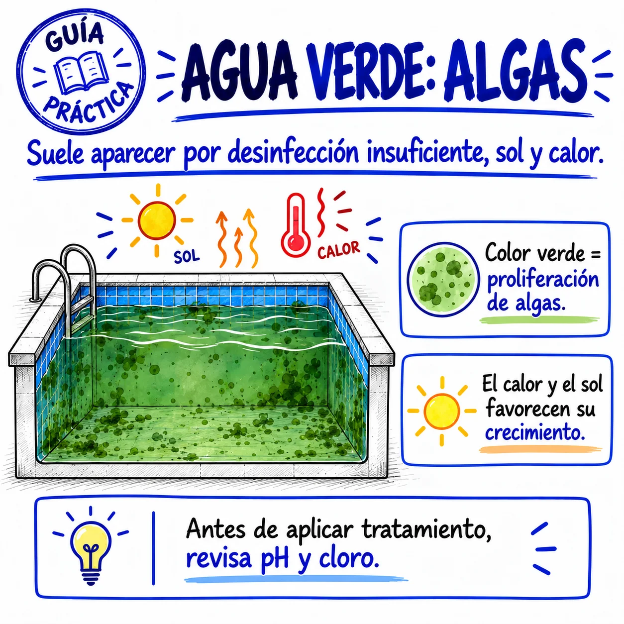 Agua verde: proliferación de algas por sol y calor
