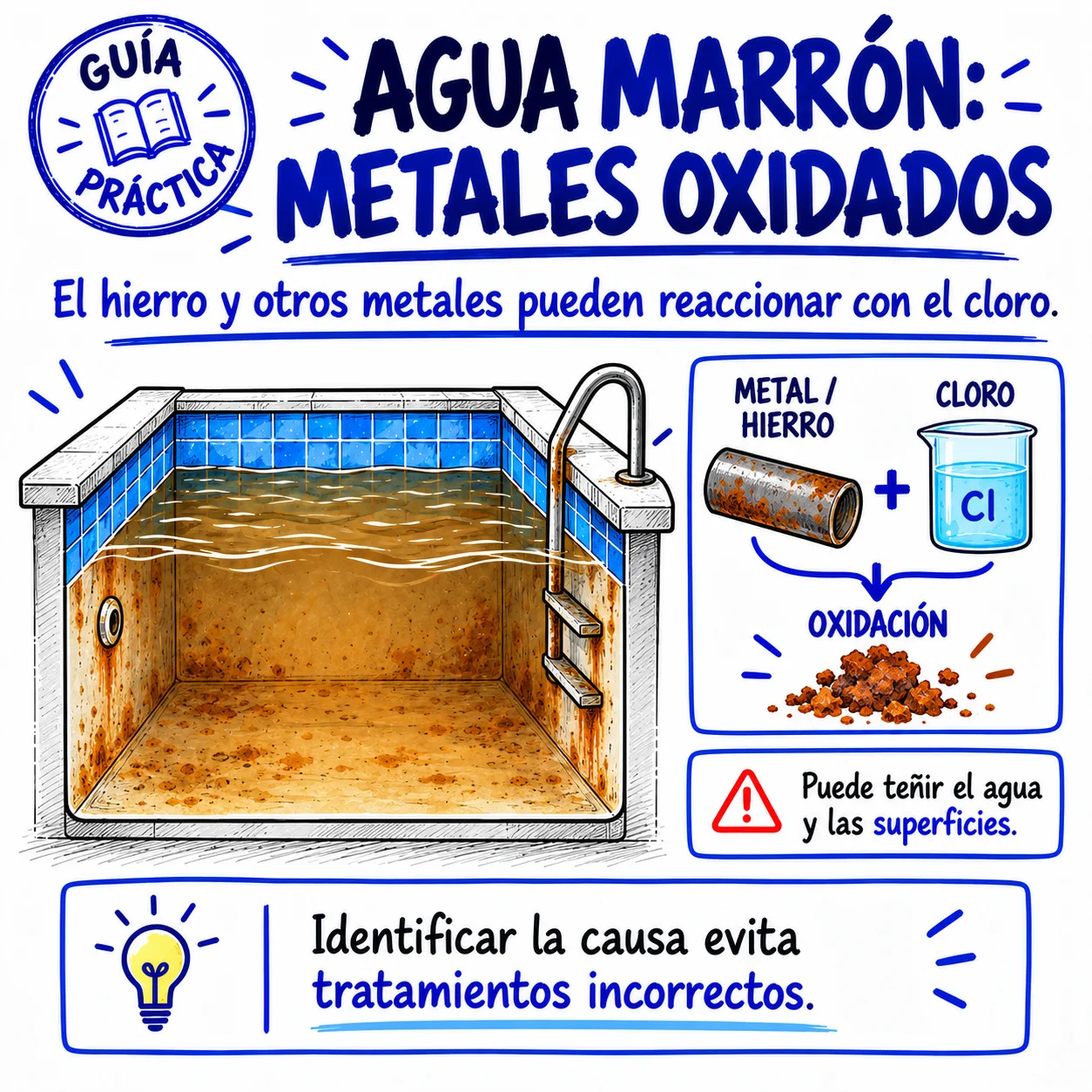 Agua marrón: metales oxidados al contacto con el cloro