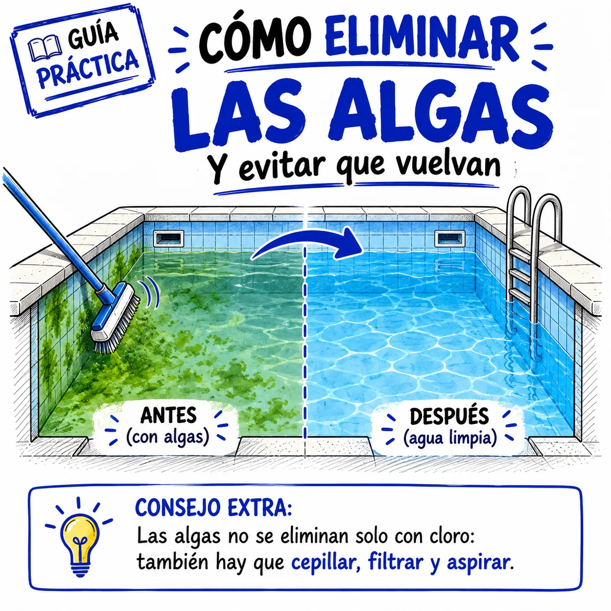 Cómo eliminar las algas de la piscina y evitar que vuelvan