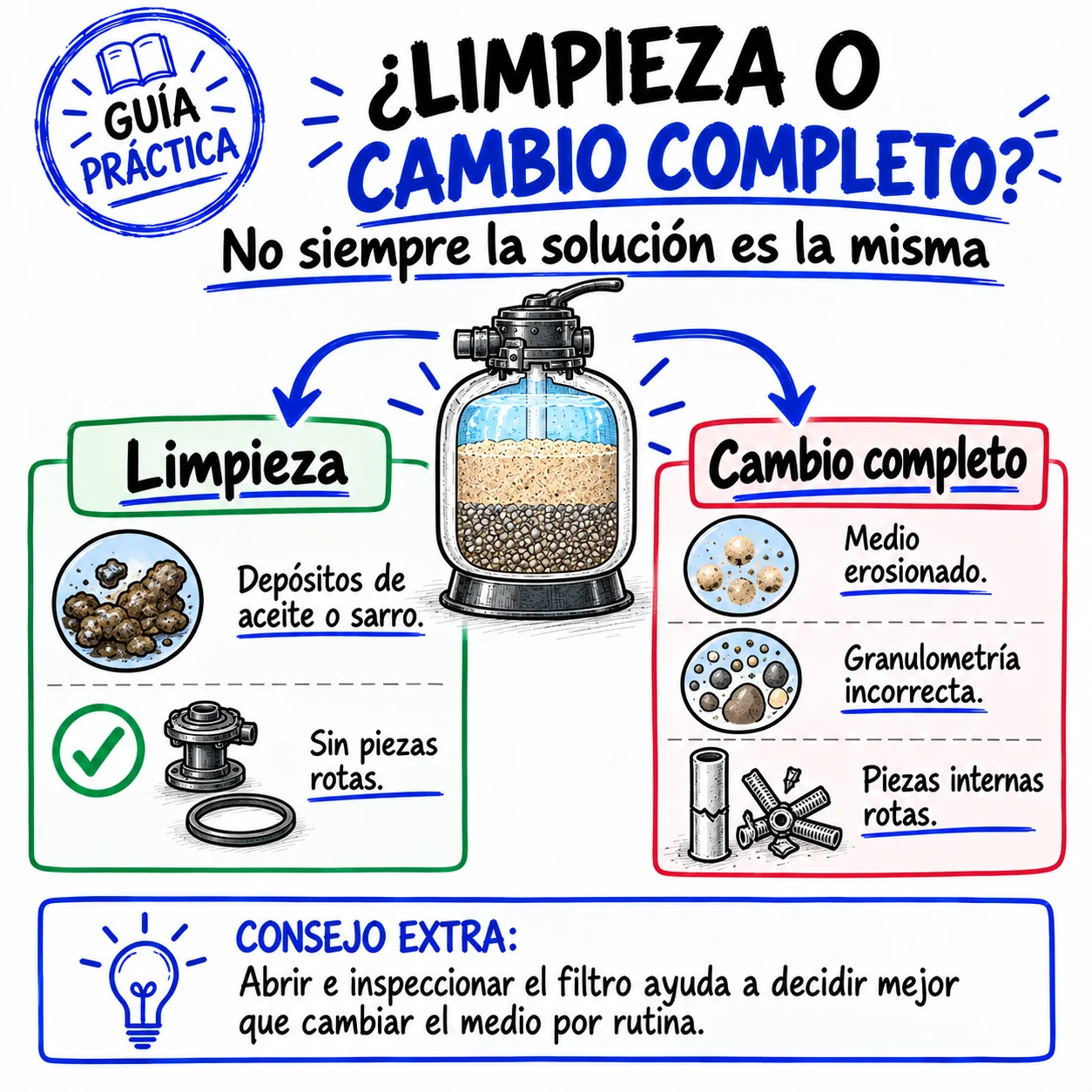 ¿Limpieza o cambio completo? Depósitos de aceite/sarro vs medio erosionado o piezas rotas