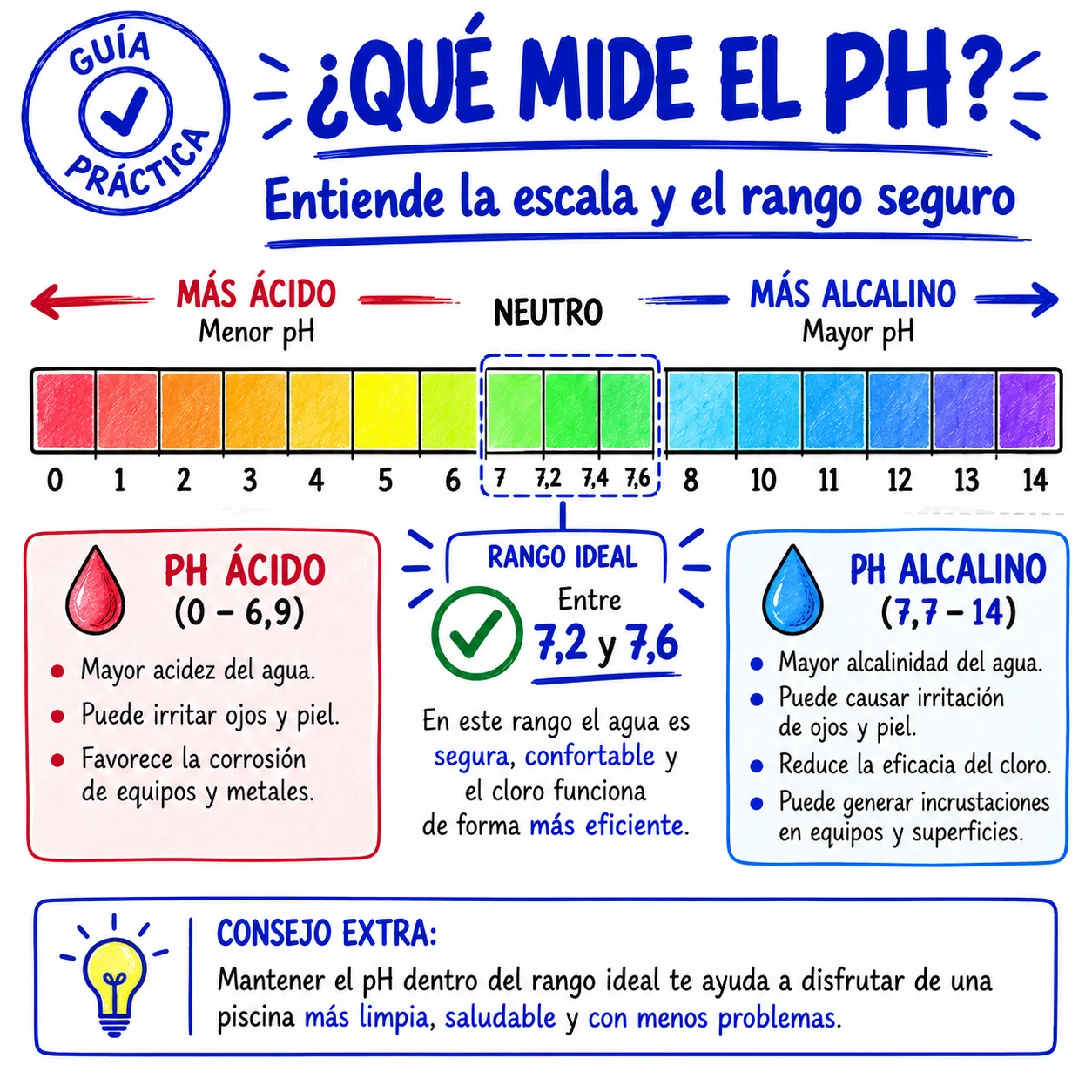 ¿Qué mide el pH? Escala de ácido a alcalino con el rango ideal