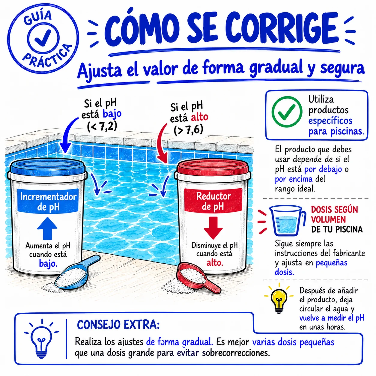 Cómo se corrige el pH: incrementador y reductor según el caso