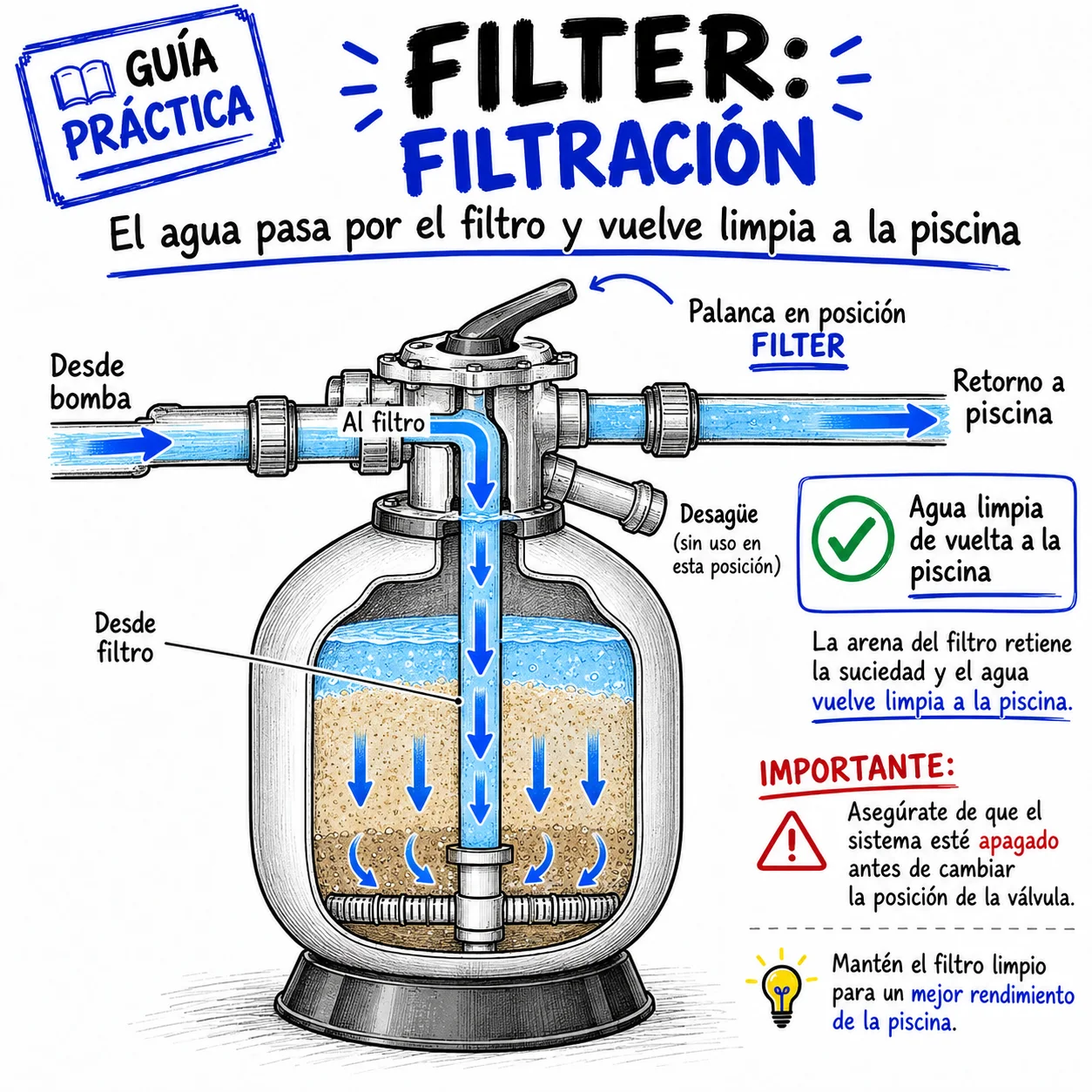 Multiválvula en posición Filtrado (Filter)