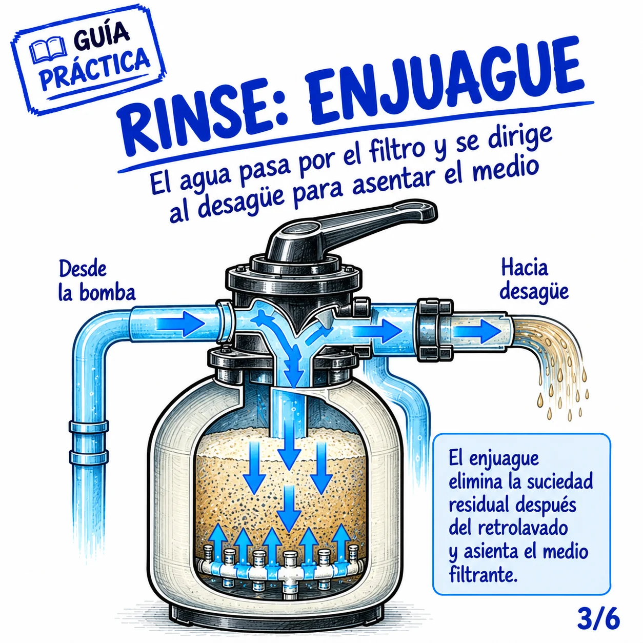 Multiválvula en posición Enjuague (Rinse)