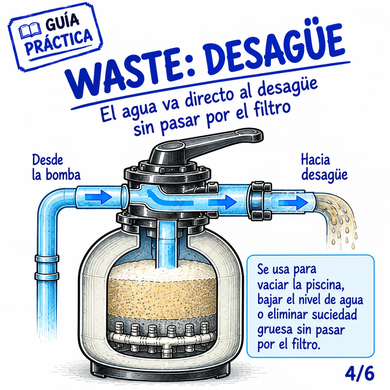 Multiválvula en posición Desagüe/Vaciado (Waste)