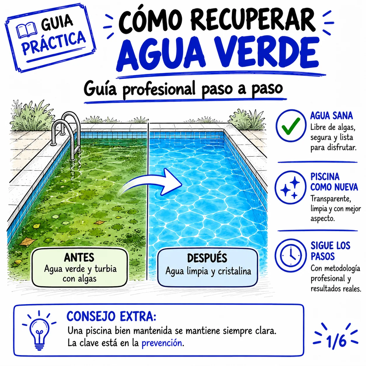 Cómo recuperar agua verde de piscina: guía profesional paso a paso