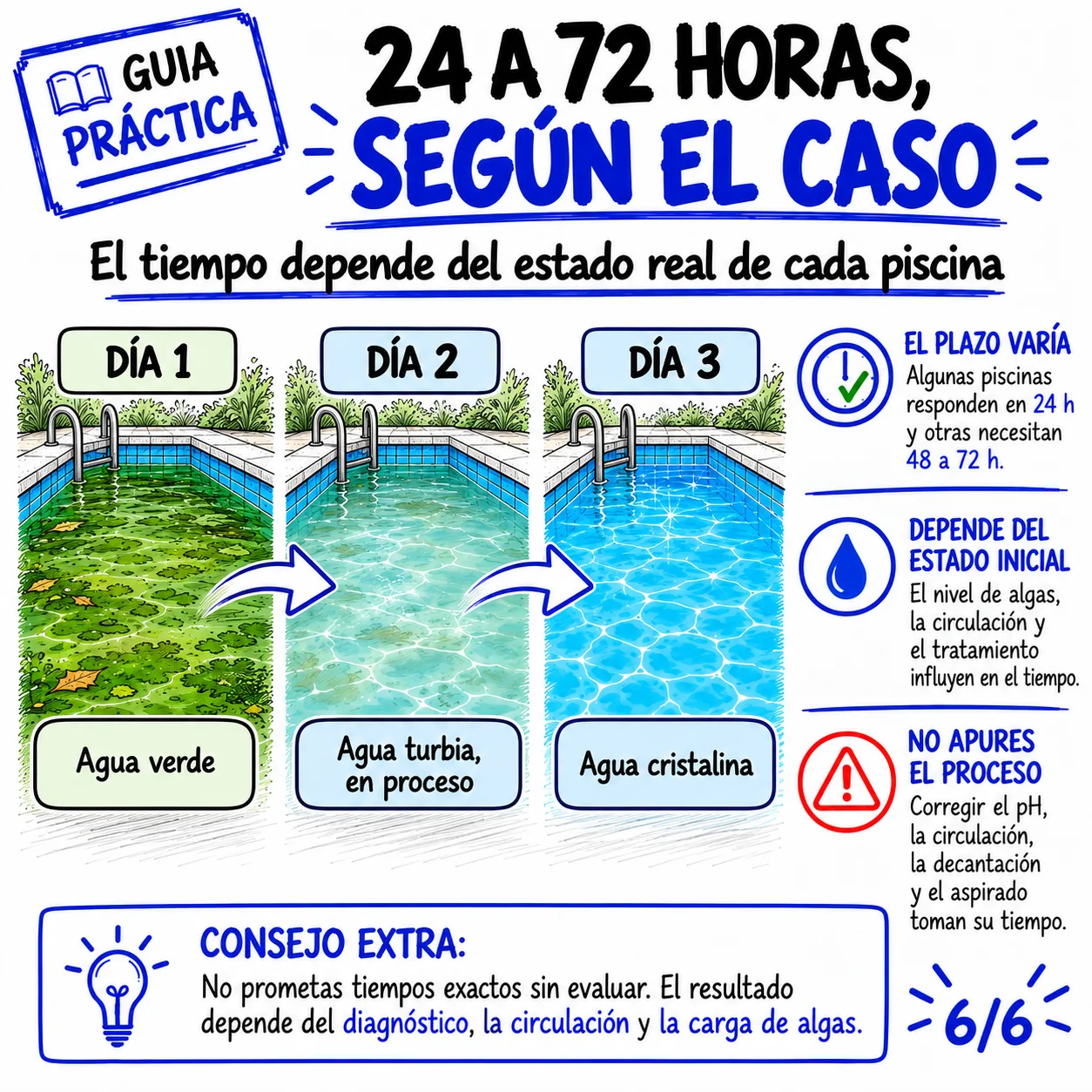 24 a 72 horas, según el caso: el plazo depende del estado real de cada piscina